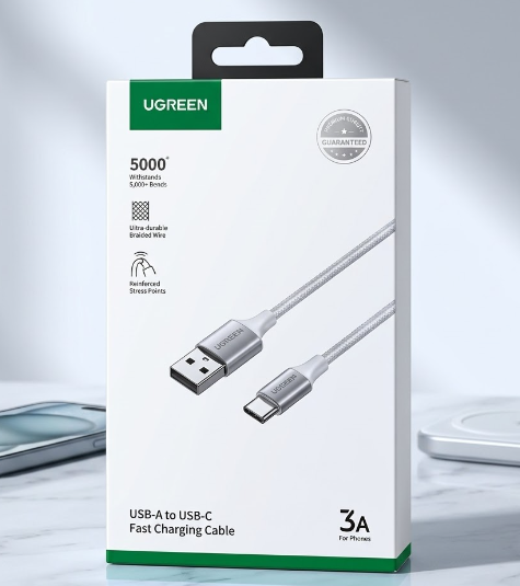 Cáp Sạc Nhanh USB-A 2.0 Sang Type-C Dài 1M UGREEN 60131 - Hỗ Trợ Sạc Nhanh 3A, Dây Dù Bền Bỉ